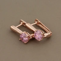 new simple white round natural zircon women small earrings 585 rose gold color engagement ear wedding romantic fashion jewelry