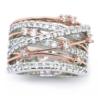 milan girl gold and silver two tone ring inlaid zircon wedding bridal flower bow ring fashion temperament jewellery best gift
