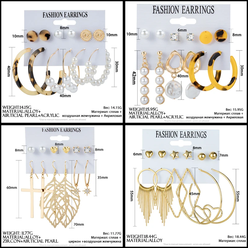 

6pairs Geometric Round Drop Earrings Set New Fashion Korean Tassel Acrylic Earrings 2021 New Brincos Fashion Jewelry For Women