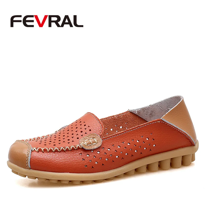 Повседневная женская обувь FEVRAL лоферы из натуральной кожи женские мокасины без