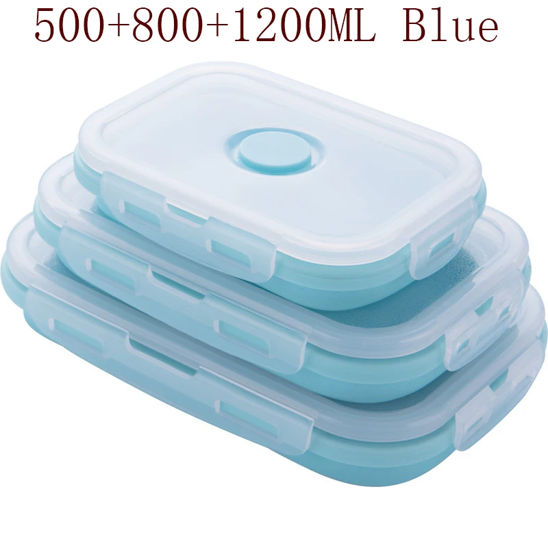 500 800 1200 blue Силиконовый складной Ланч-бокс контейнер для хранения еды Bento Microwavable портативный пикник кемпинг открытый Ланч-бокс - Цвет: 500 800 1200 blue