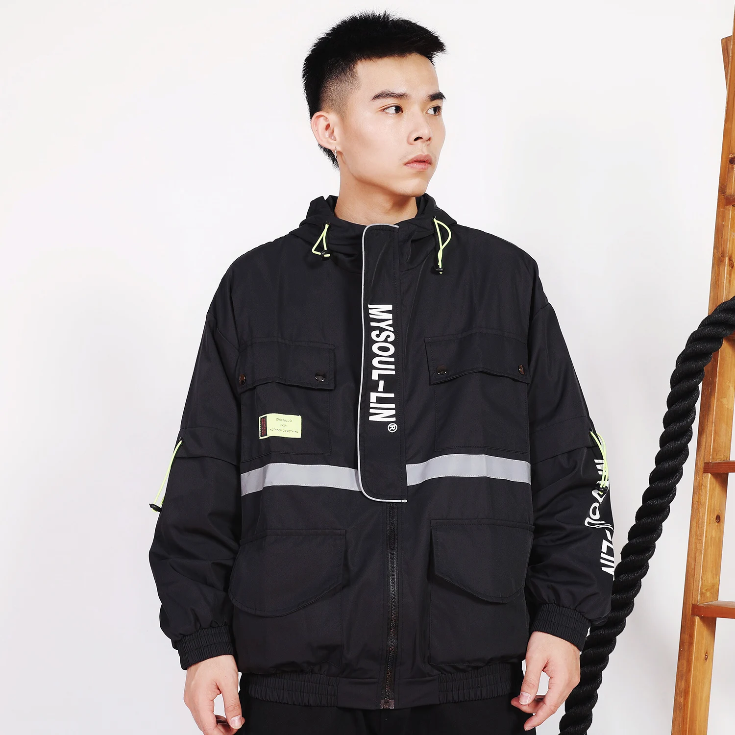 Куртка карго мужская с капюшоном и надписью лоскутный пиджак в стиле Харадзюку