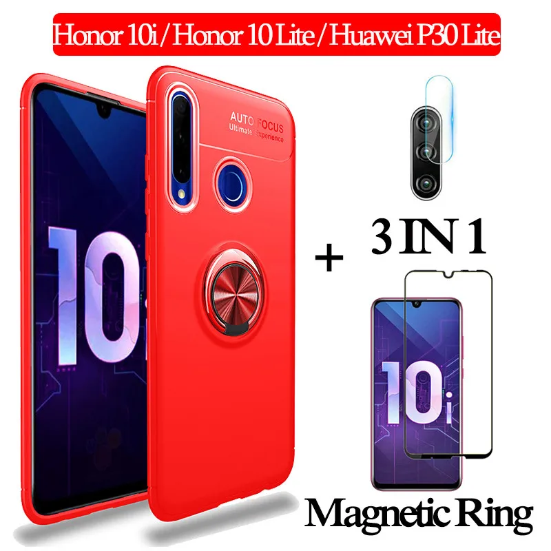 3-in-1 Red Case 3-в-1 стекло+ магнитом Силиконовое чехол хонор 10 лайт чехол на Honor 10i 10Lite мягкий чехол на телефона huawei p30lite чехол полное покрытие чехол на хонор 10i чехол honor 10i магнитная кольцом чехол - Цвет: 3-in-1 Red Case