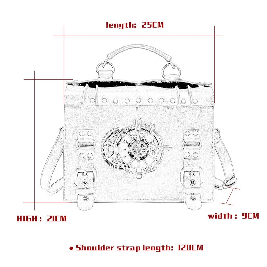 Vintage Steampunk Briefcase Bag Women's Handbags Clock Shoulder Wallet Lady PU Leather Square Messenger Side Bag For Documents