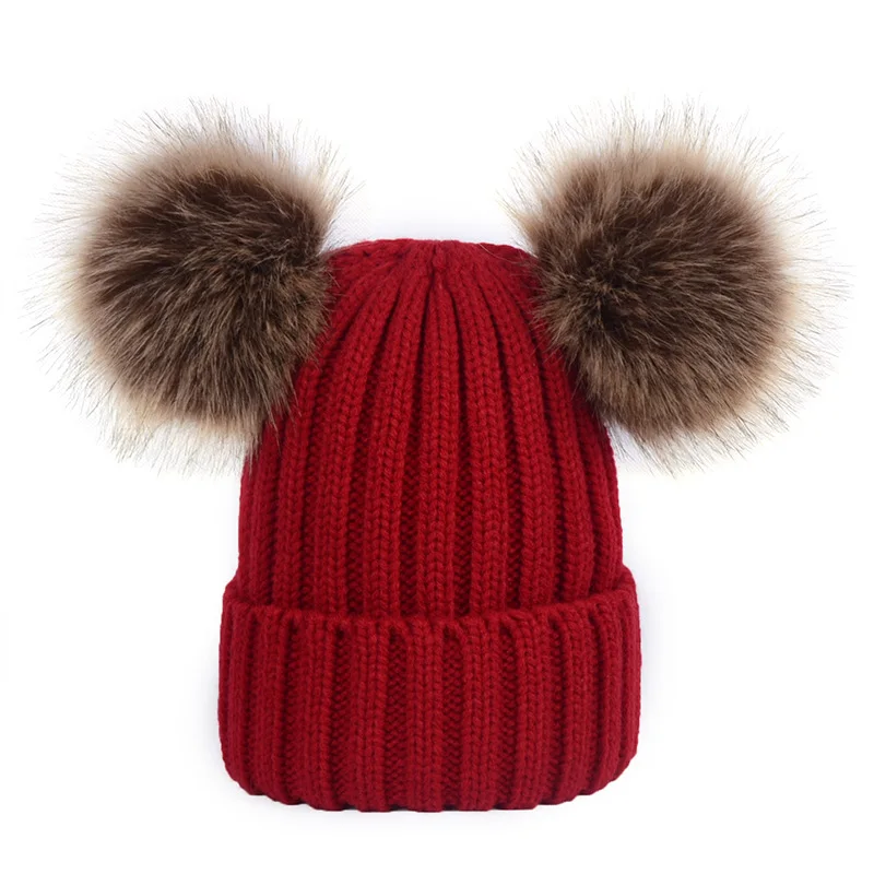 

Real Mink Fur Pompom Hat Women Winter Caps Knitted Wool Cotton Hats Two Pom Poms Skullies Beanies Bonnet Girls Female Cap