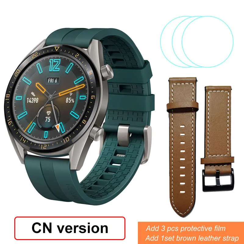 GreenAddBrownStrap Смарт-часы huawei GT, фитнес-трекер, шагомер, 1,39 дюймов, gps, водонепроницаемые, для телефонных звонков, трекер сердечного ритма для Android iOS - Цвет: GreenAddBrownStrap