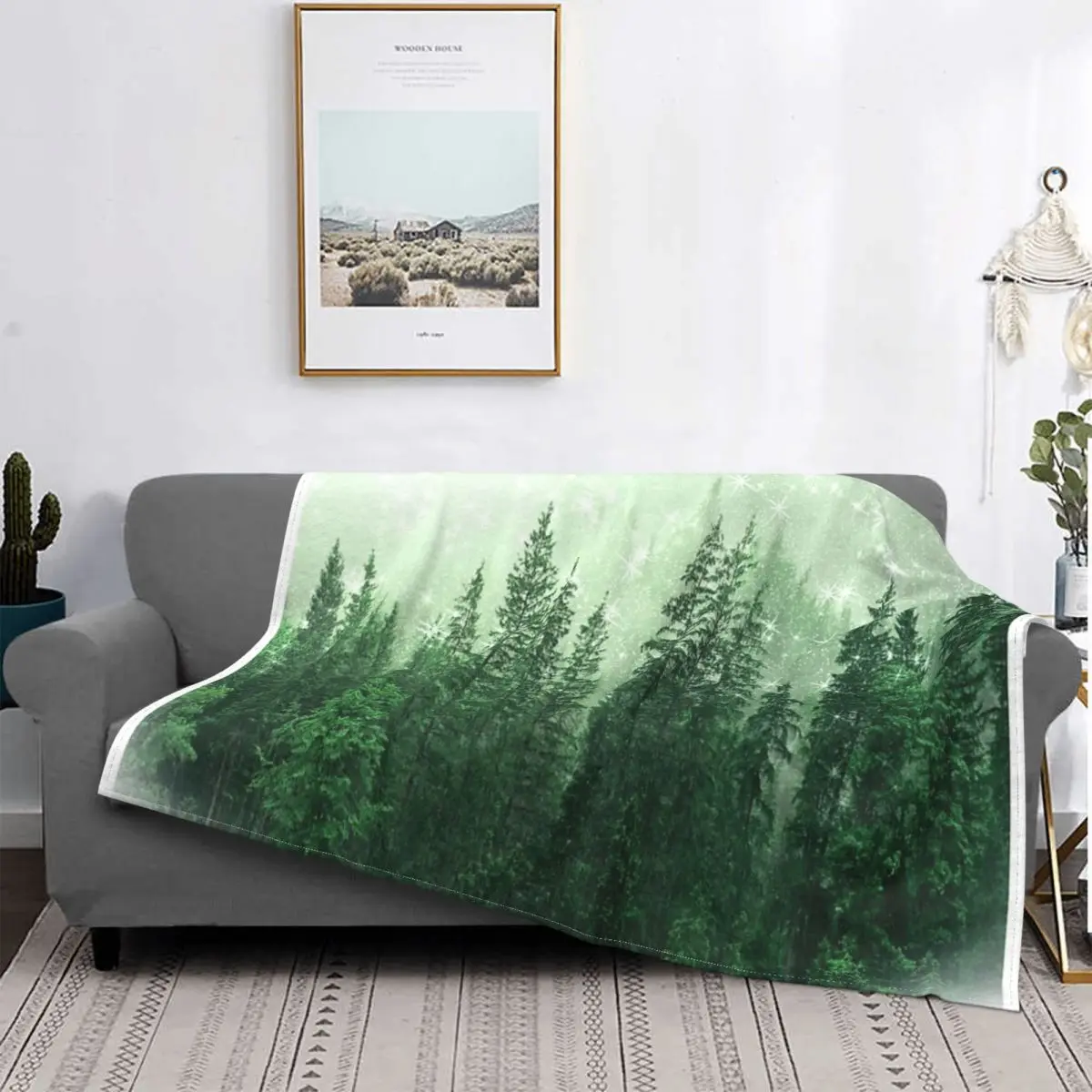 

Manta de paisaje de bosque verde de niebla, para cama colcha, funda de sofada de muselina a cuadros, Sudadera con capucha, toalla