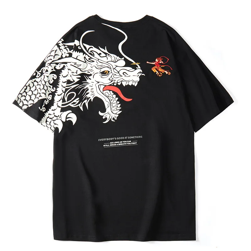 2020 Summer men's t-shirt loose large size personalized cotton tide short-sleeved T-shirt male Chinese style Nezha embroidery | Мужская