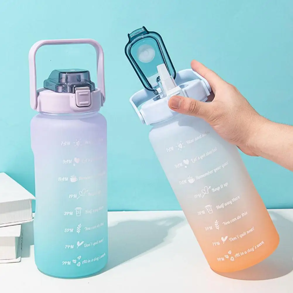 

Large-capacity Water Bottle With Bounce Cover, Time Sports Cup, Outdoor Leak-proof Scale Frosted Reminder, Fitness And L2G2