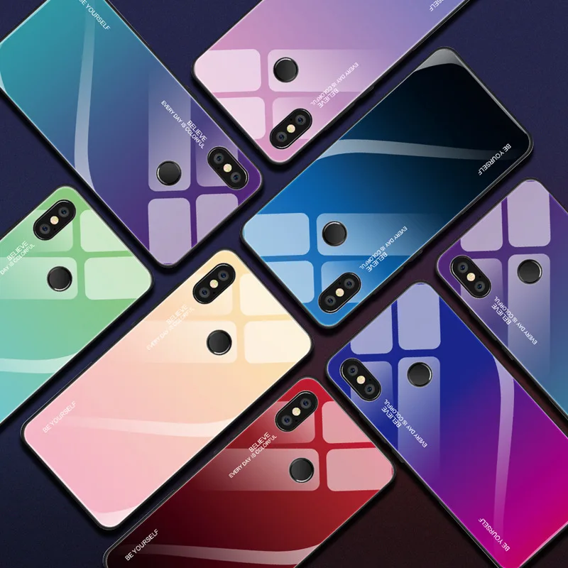 Чехол из закаленного стекла для телефона градиентный цвет чехол TPU бампер Redmi