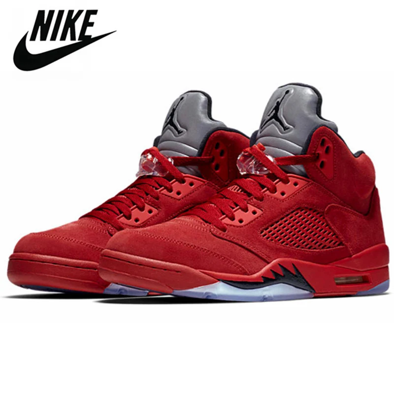 

Men's Air Jordan Retro 5 Basketball Shoes Red Suede Original Sports Shoes Size 7-13