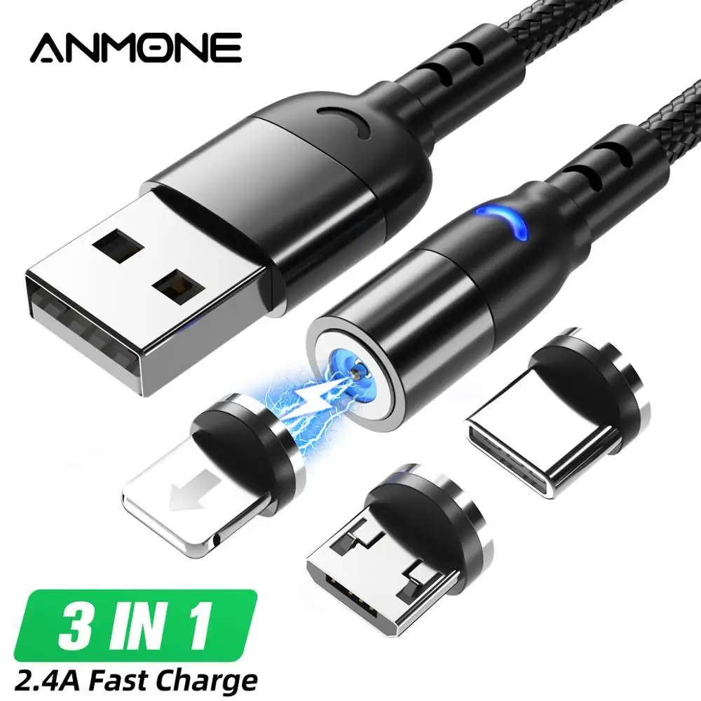 Магнитный зарядный USB-кабель anmon Type-C Micro USB магнитный кабель провод для iPhone Huawei xiaomi