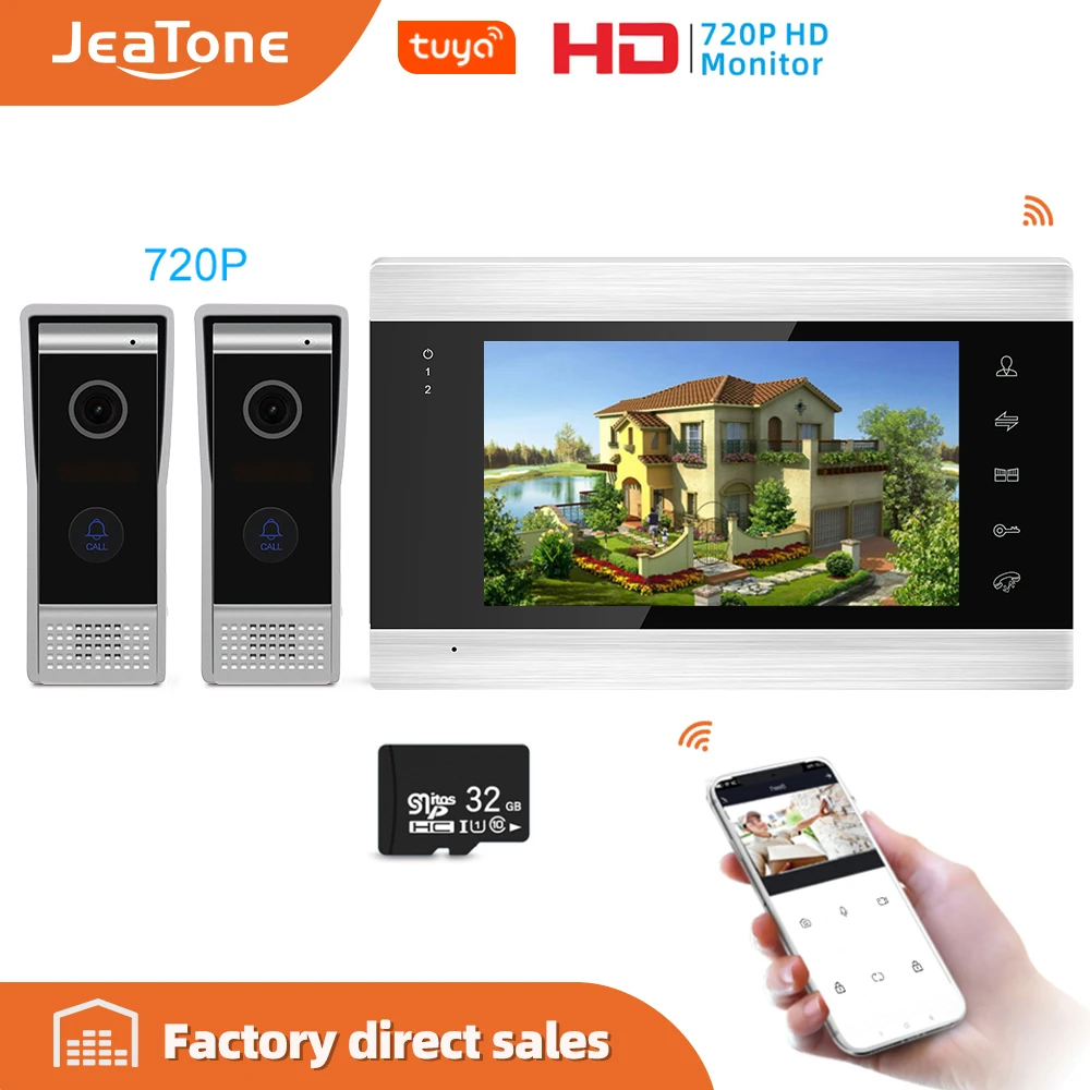 Видеодомофон Jeatone 7 &quotTuya система домашней безопасности 2 видеодомофона