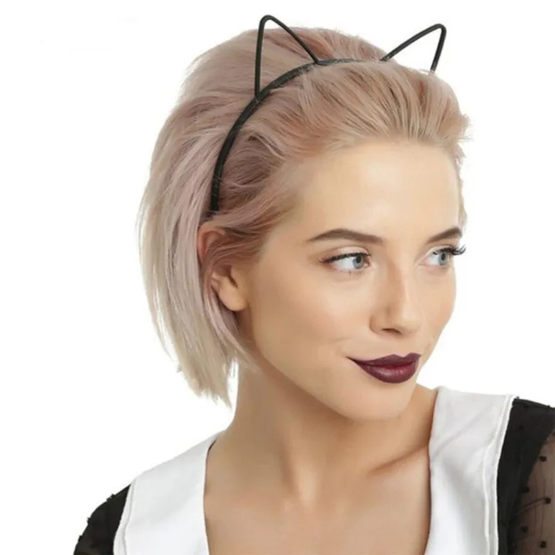 Детские Черные кошачьи ушки модные женские повязки на голову для девочек обруч