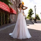 Женское свадебное платье, винтажное кружевное платье-трапеция без рукавов с V-образным вырезом и открытой спиной, платье невесты, 2022