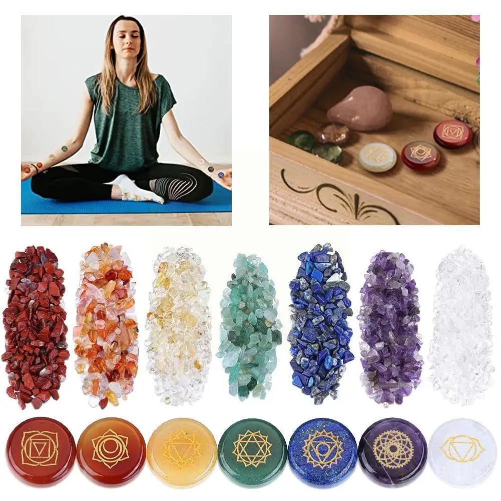 

Seven Chakra Set Natural Crystal Gem Agate Yoga Energy Healing Stone Decor Diy Colorful Box Reiki Home Storage Symbol W0c7 W1f9