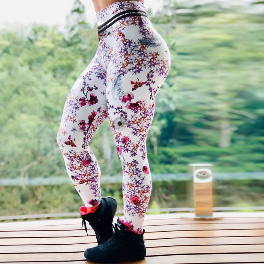 Спортивные штаны для бега йоги женские леггинсы с цветочным принтом спортивные