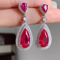 megin d 925 sterling silver red stone full luxury zircon drop vintage boho piercing stud earrings for women wedding jewelry gift