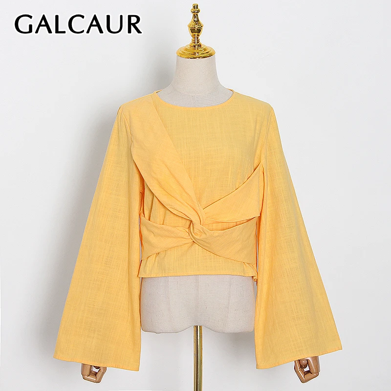 

GALACUR Pure Color Pullover Sweatshirt O Neck Lantern Long Sleeve Lace Up Bowknot Women's Casual Sweater Fashion Tide 2021