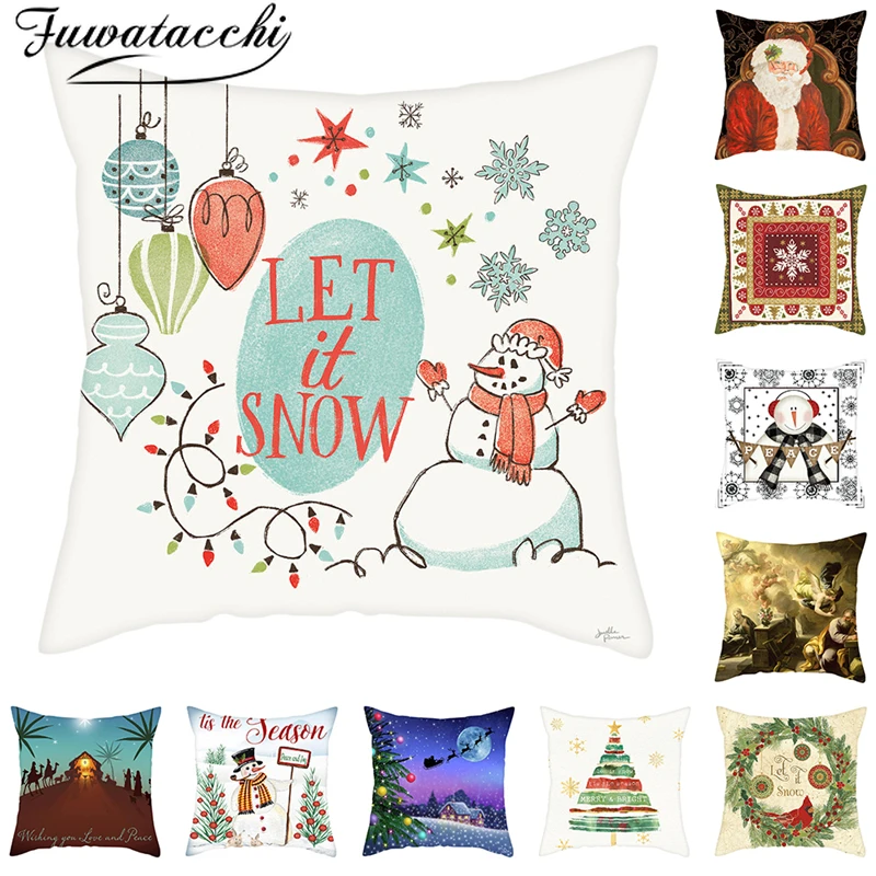 

Fuwatacchi Christmas Tree Gift Pillows Cover New Year Snowman Cushion Covers for Home Sofa Decorative Throw Pillowcases 45*45cm