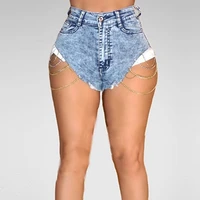 2020 fashion sexy casual denim short jeans with chain summer high waist cool punk shorts women ripped vintage club shorts jeans