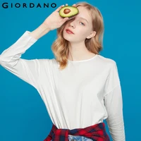 giordano women tshirt women drop shoulder sleeve loose fit autumn t shirt round neck simple design mujer 05329797