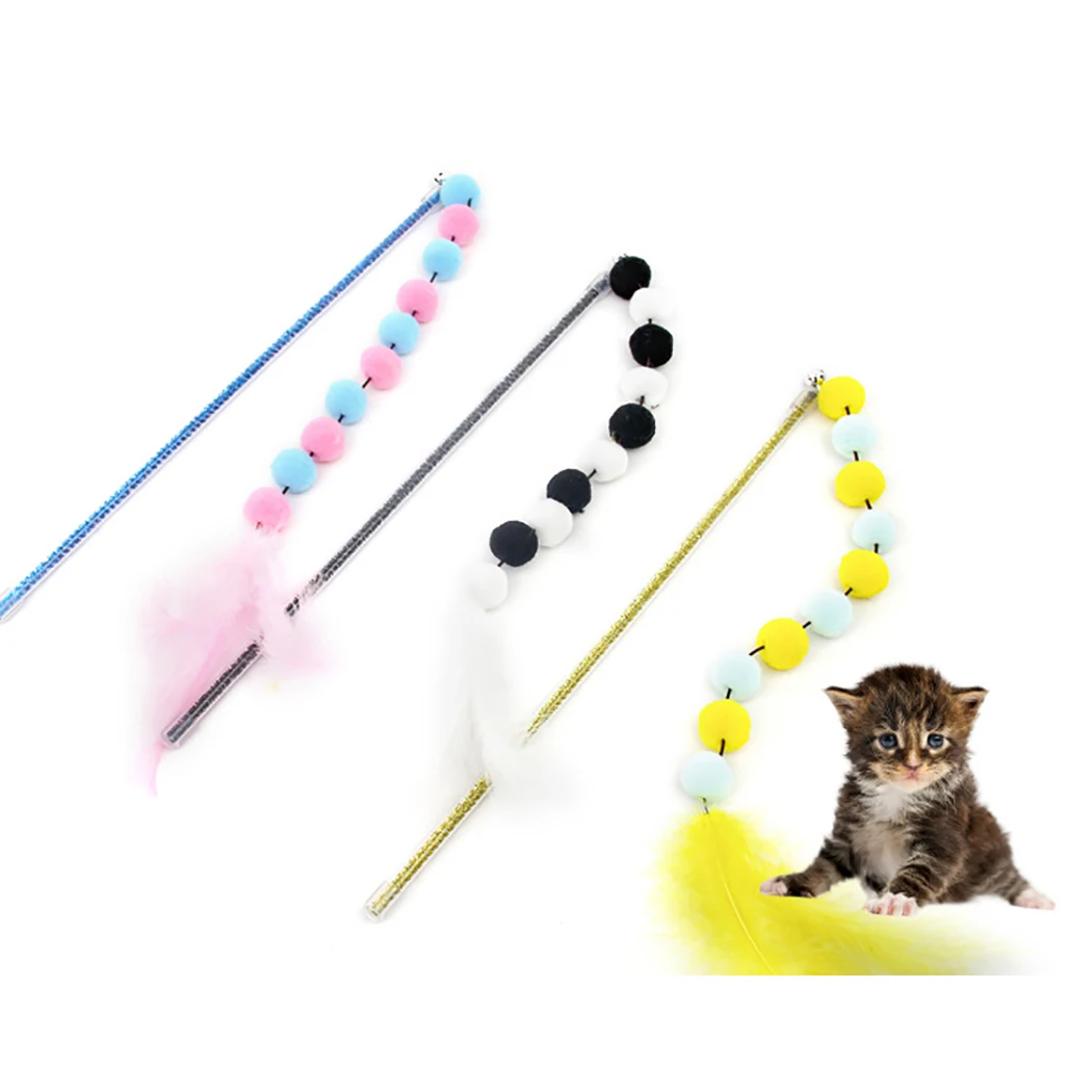 1pc Cat Feather Teaser Toy Interactive Funny Kitten with Bell Cats Toys Pom Wand Pet Supplies Random Color | Дом и сад