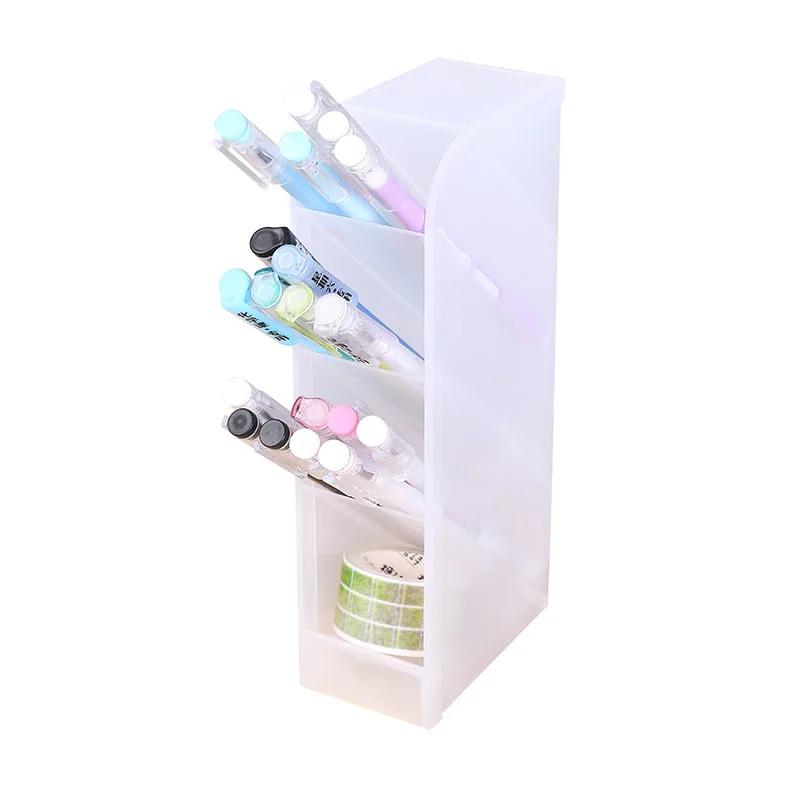 

Oblique pen holder Plastic storage box Transparent Multi-grid pen holder Storage Creativity Make up holder Desktop Four grid1214