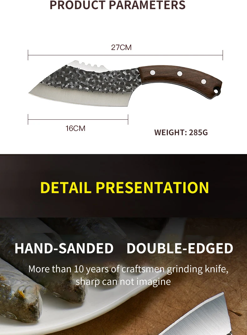 

Stainless Steel Pattern Chef Knife Butcher Meat Boning Knife with Solid Wood Handle Kitchen Cutting Cooking Tools Fish Knife