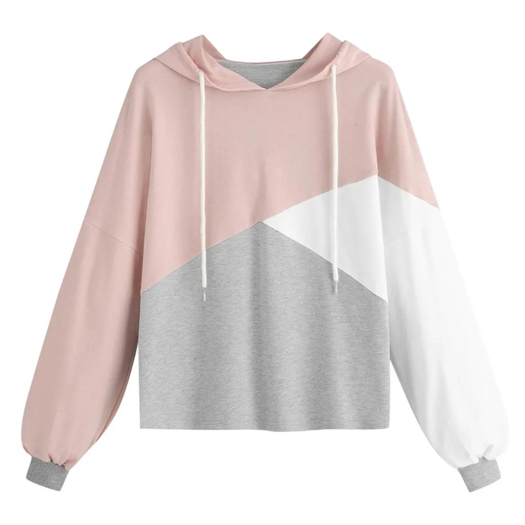Лоскутная Толстовка с шнурками пуловер капюшоном спортивный свитер женский