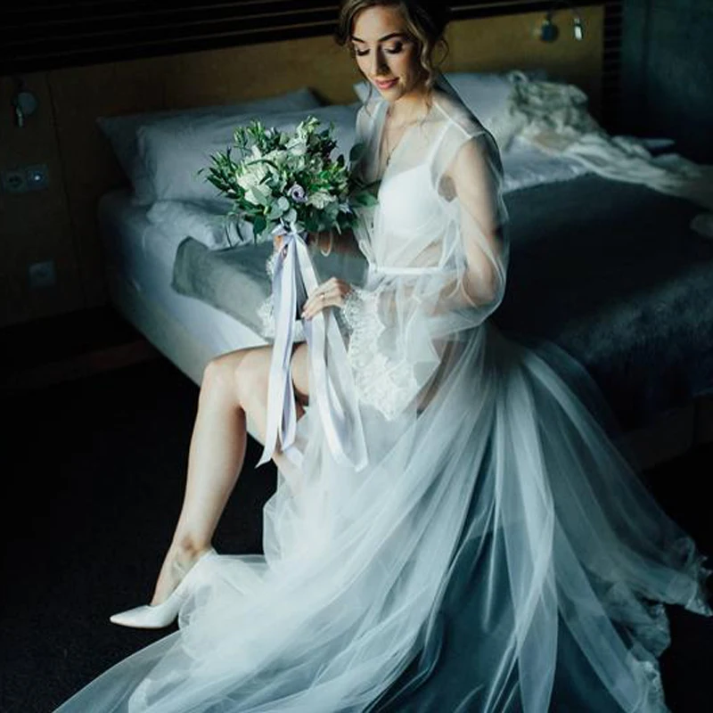 

Женское кружевное платье с длинным рукавом, длинное белое платье-трапеция с длинными рукавами для невесты