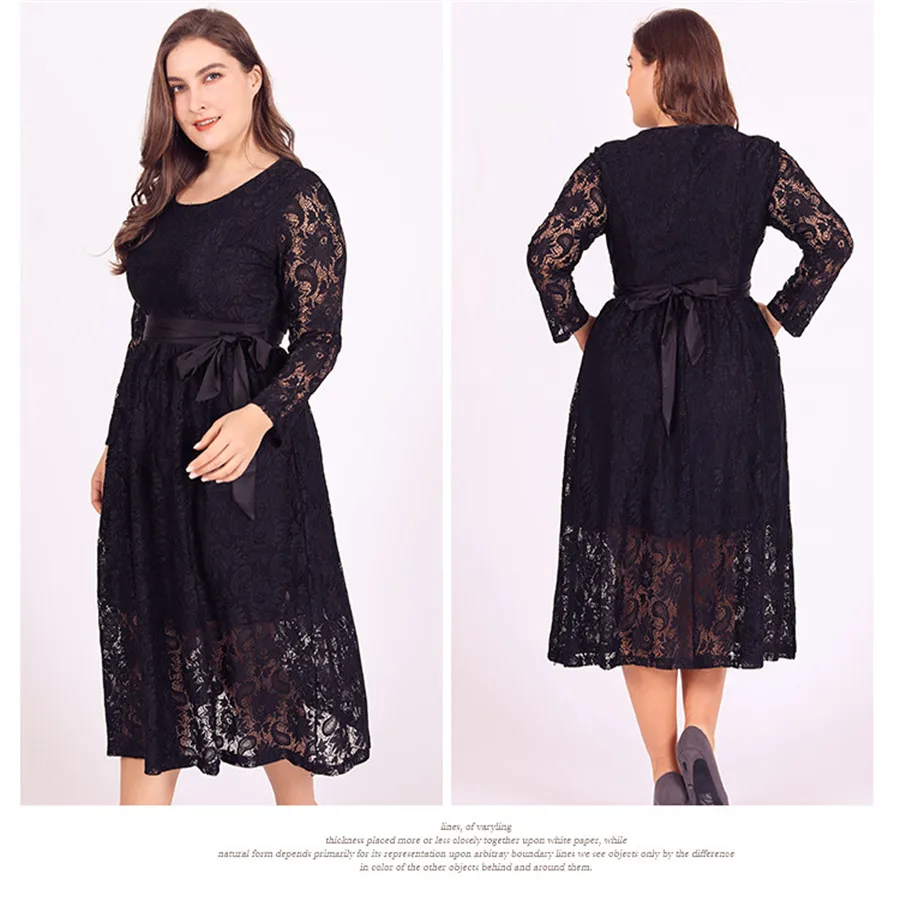 

Elegant Black Lace Party Dresses Women Long Sleeve Casual Dress Ladies Maxi Dress Female Slim Fit Vestidos Sexy Dresses 6XL