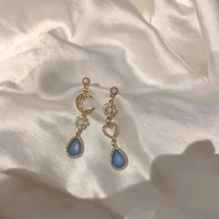heart of the sea vintage blue earrings ear clips asymmetrical baroque