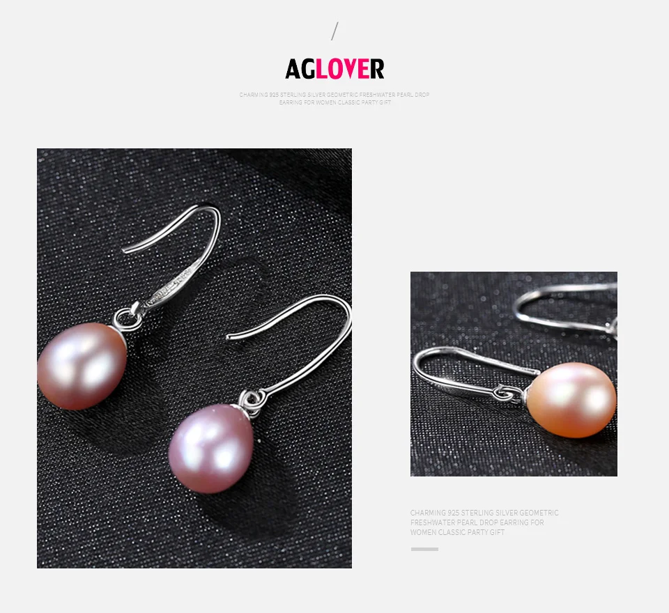 AGLOVER,, серьги-капли, настоящий натуральный пресноводный жемчуг, Настоящее серебро 925 пробы, серьги с жемчугом для женщин, ювелирное изделие, подарок для девушек