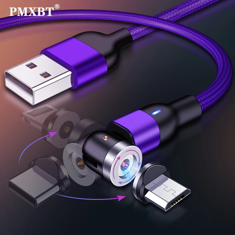 Магнитный USB кабель 360 А для быстрой зарядки Micro Type C iPhone Samsung мобильный телефон