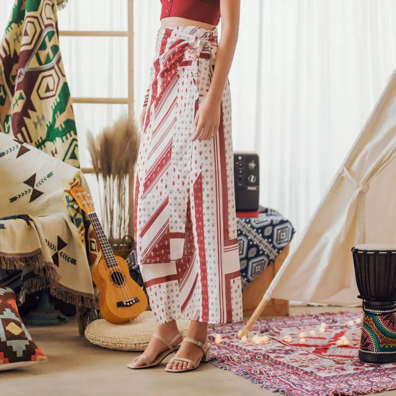 

Bohemian Vacation Leisure Retro Ethnic Midi Skirt with One-piece Wrap Skirt Ladies Fashion Irregular Summer Ladies Beach Skirts