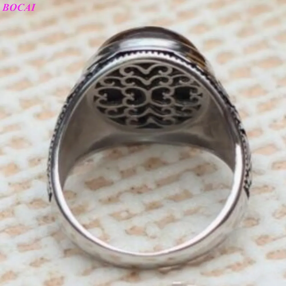Classic Style Brown Circular Natural Stone Male Precept S925 Sterling Silver Thai Men's Ring For Men | Украшения и аксессуары