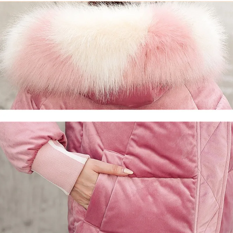 2019 новые зимние парки женские золотые бархатные хлопковые пуховики воротник из