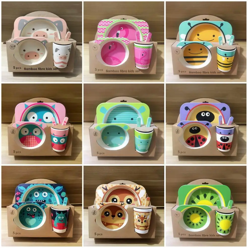 5 шт./компл. Детские тарелка посуда с изображением мультипликационных персонажей