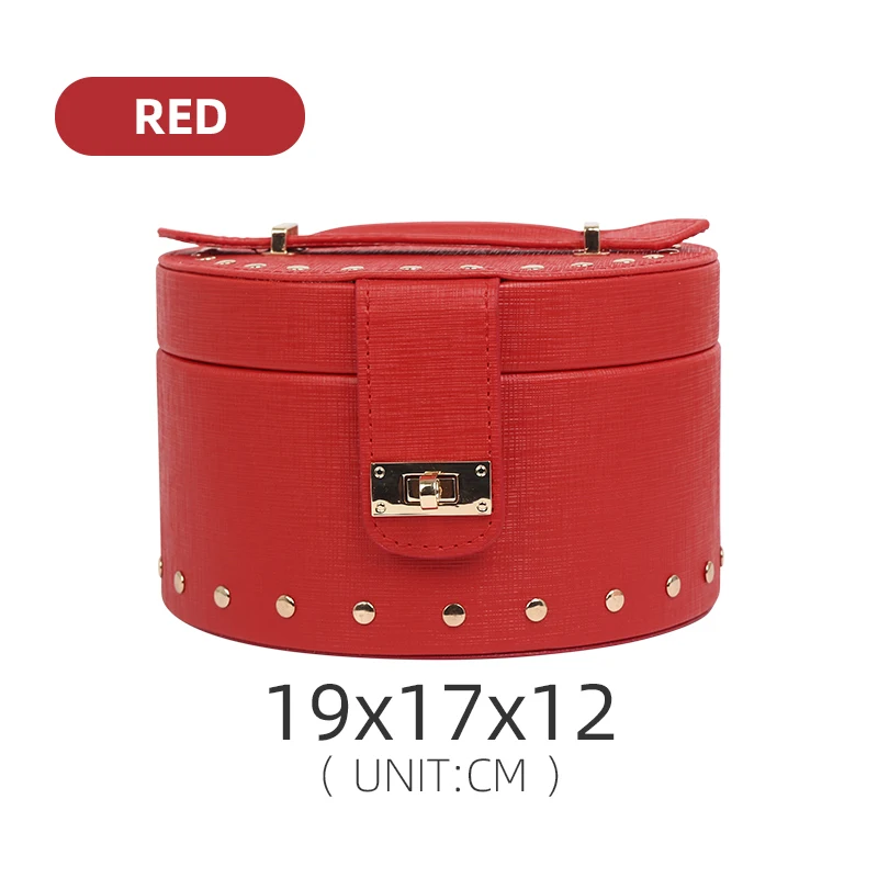 Portable Red Pu Leather High Capacity Jewelry Display Storage Box For Femal Ring Earring Pendent Bracelet Cases Jewellery Holder