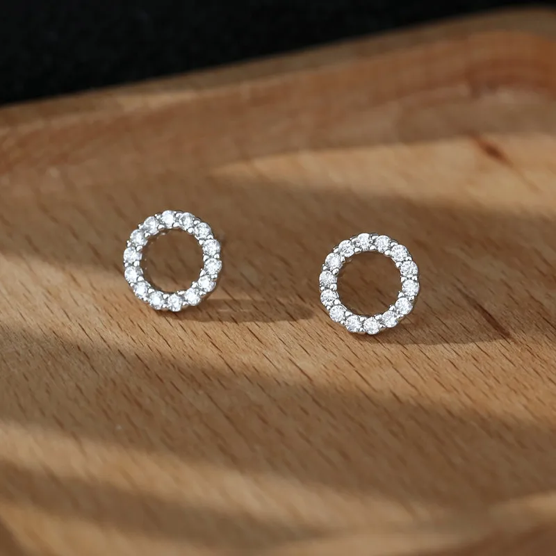 

Korean Delicate Simple Design Zirconia Paved Round small Earrings Stud Silver Color CZ Crystal Women Earring Fashion Jewelry