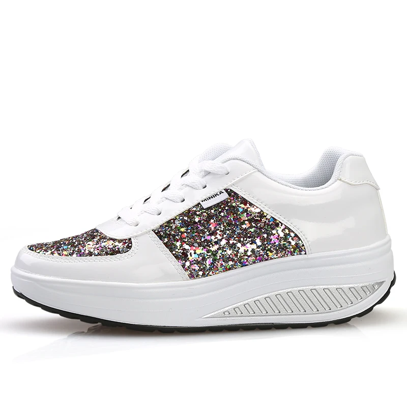 

Fashion Glossy Thick Bottom Lace-up Casual Shoes Women Comfortable Plattorm Loafers Sneaker Ladies Non-slip Baskets Jogging Shoe