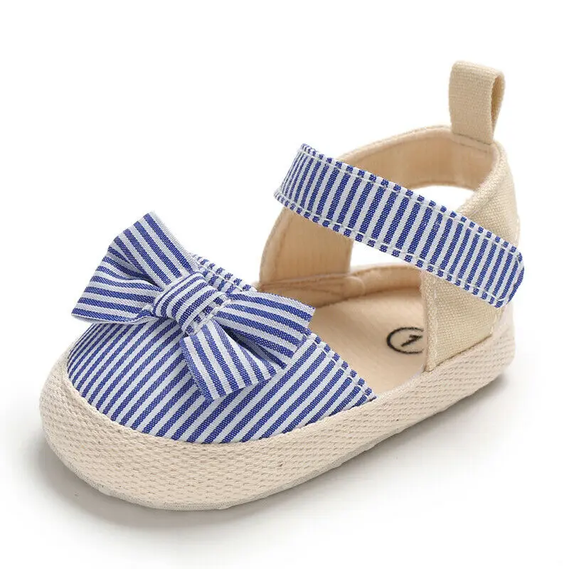 

2019 Children Summer Shoes Newborn Infant Baby Girl Boy Soft Crib Shoes Infants Anti-slip Sneaker Striped Bow Prewalker 0-18M