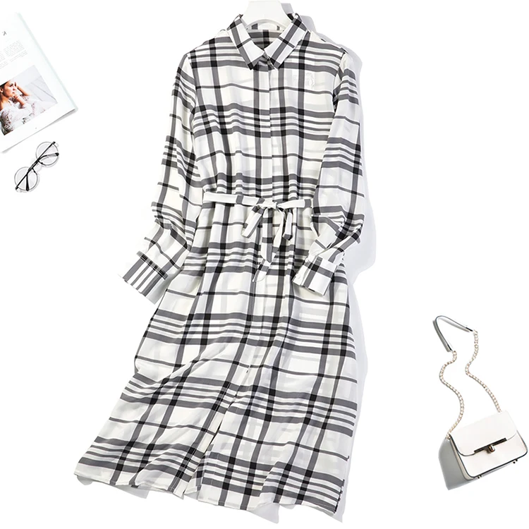 Женская 100% рубашка из натурального шелка воротник с длинным рукавом Белое