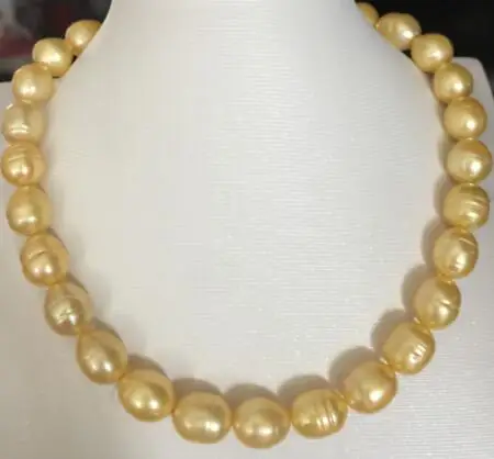 

huge9-10mm south sea baroque gold pearl necklace 18inch 14k