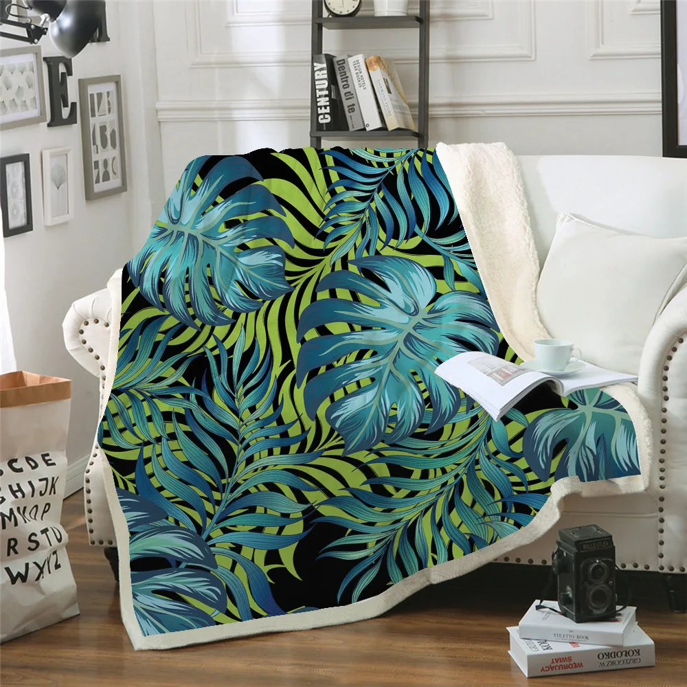

Printing Tropical Large Leaves Soft Plush Plaid Manta For Adults Couch Plaid Layout Throw Blanket Manta Sofa Blankets for Bed