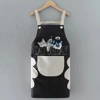 womans apron cartoon cat letter printing kitchen apron side wipe hand waterproof oxford cloth bib with pocket household apron