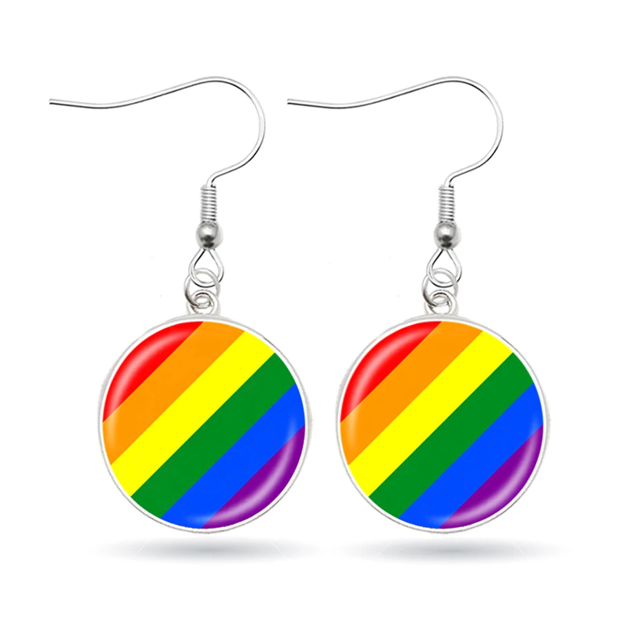ЛГБТ гордыня радужные серьги с подвеской из стекла кабошона для женщин модные