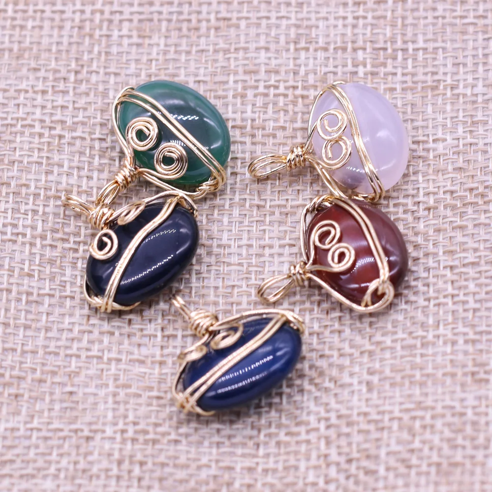 

Natural Stone Agates Red Agates Black Agates Necklace Pendant Copper Wire Winding Pendants For Women Jewelry Making Size 21x22mm