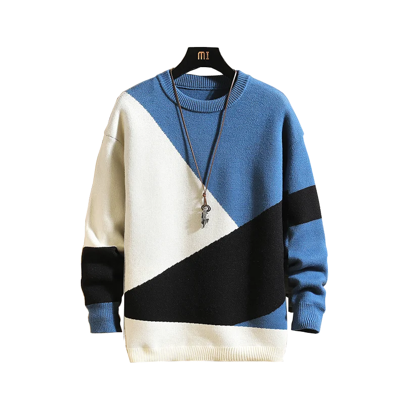 

2020 New Sweaters Men'S Black Patchwork Long Sleeves Spring Autumn Winter Pullover Knitted O-Neck Plus OverSize 5XL 6XL